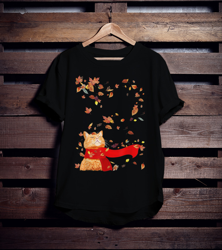 Hello Autumn Maple Leaf Fall Funny Cat Kitten Lover T-Shirt