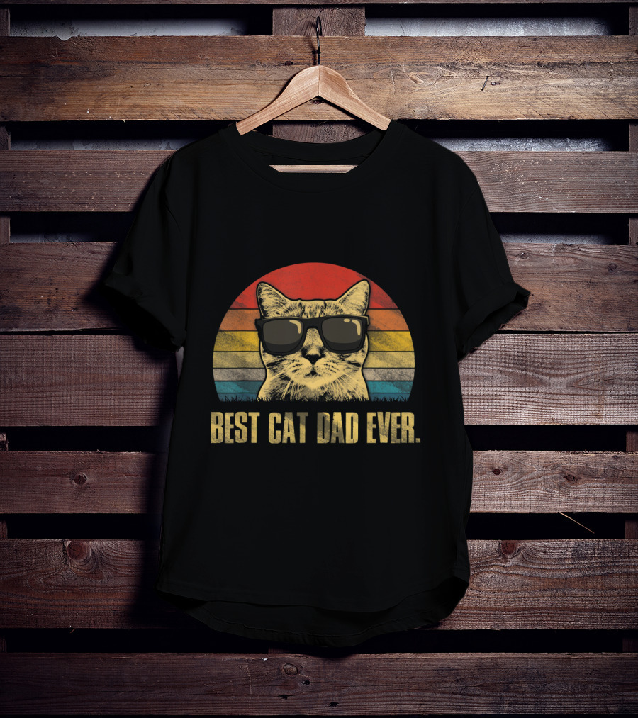 Best Cat Dad Ever Retro Cat With Sunglasses T-Shirt