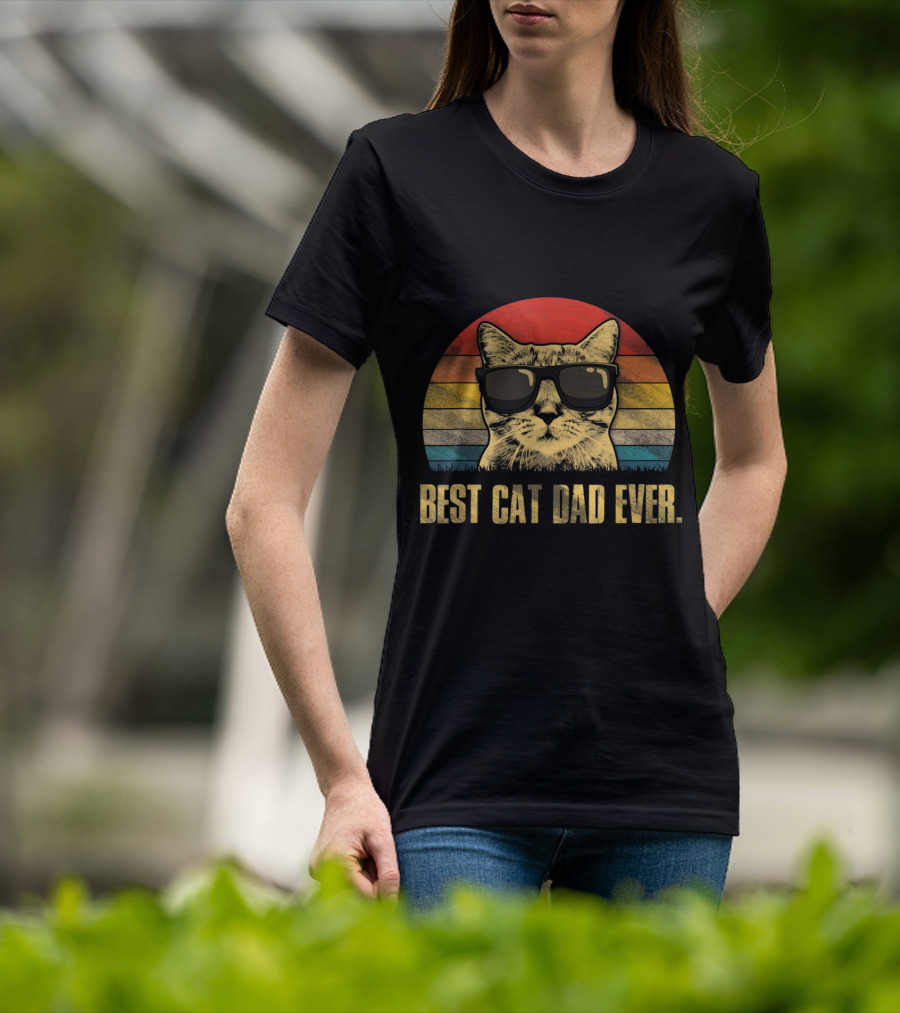 Best Cat Dad Ever Retro Cat With Sunglasses T-Shirt