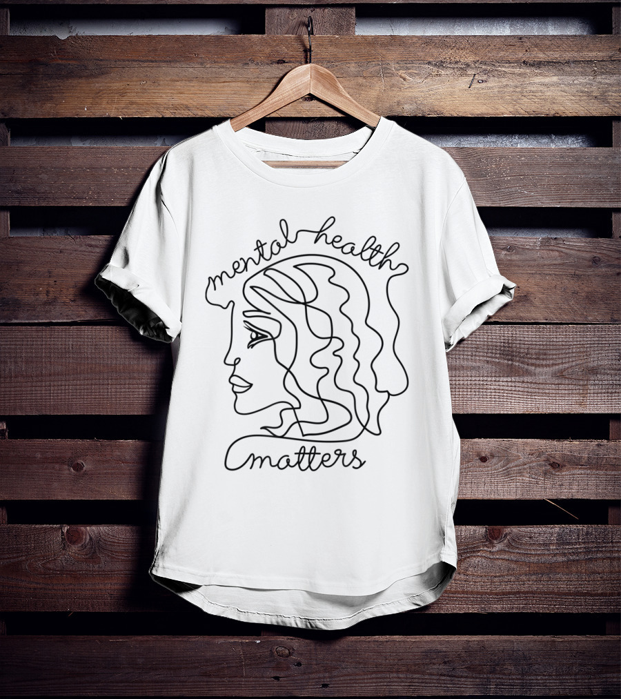 Mental Health Matters Mental Awareness Month Ra1of Continuous Line Art Face T-Shirt