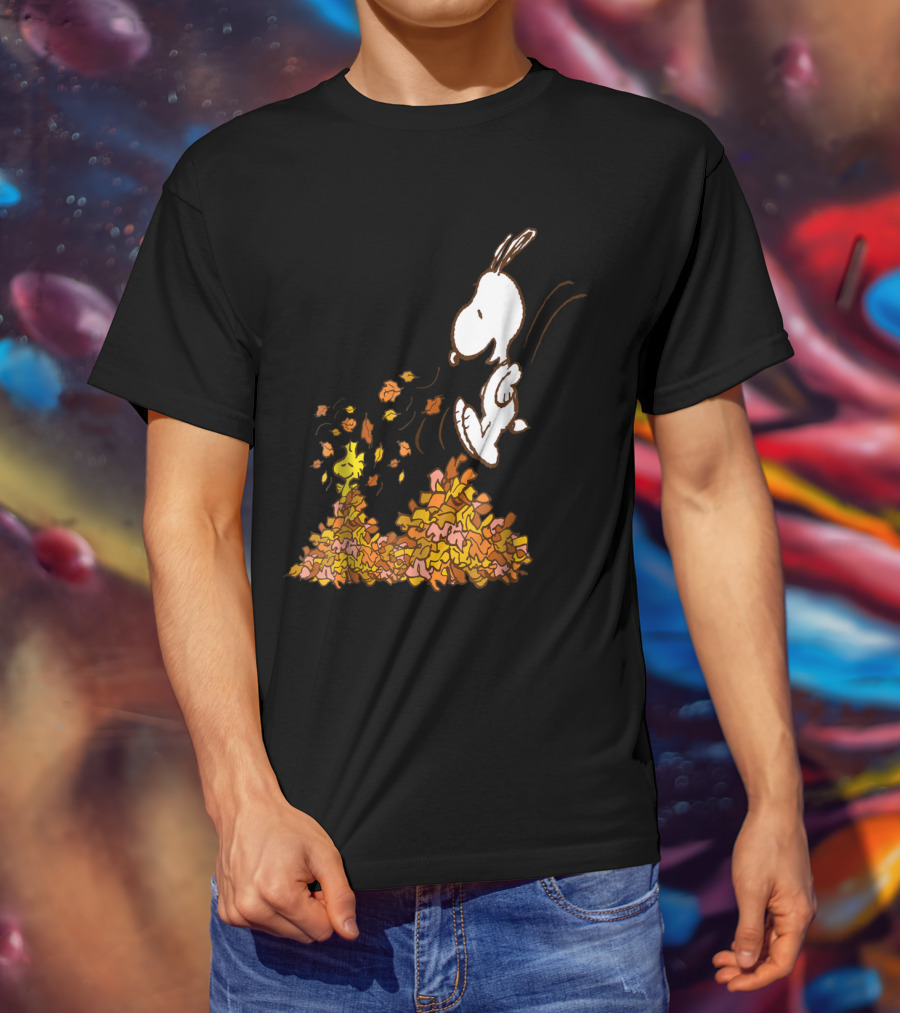 Funny Snoopy Jumping Into Leaves Peanuts Charlie Brown T-Shirt