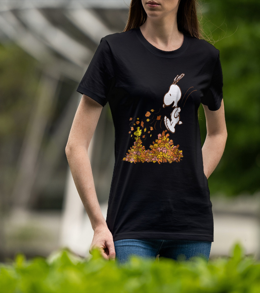 Funny Snoopy Jumping Into Leaves Peanuts Charlie Brown T-Shirt