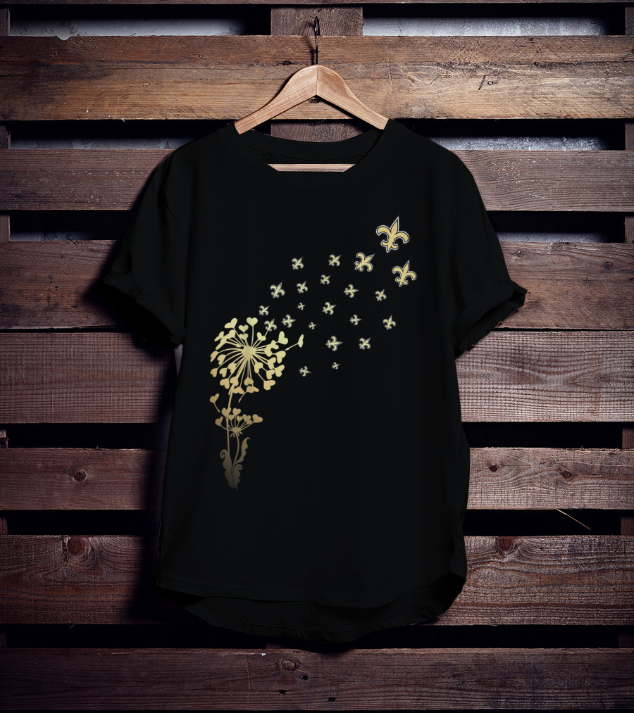 Saints Girl Saints Fan For Life Nola New Orleans Football Fleur-de-Lis Dandelion T-Shirt