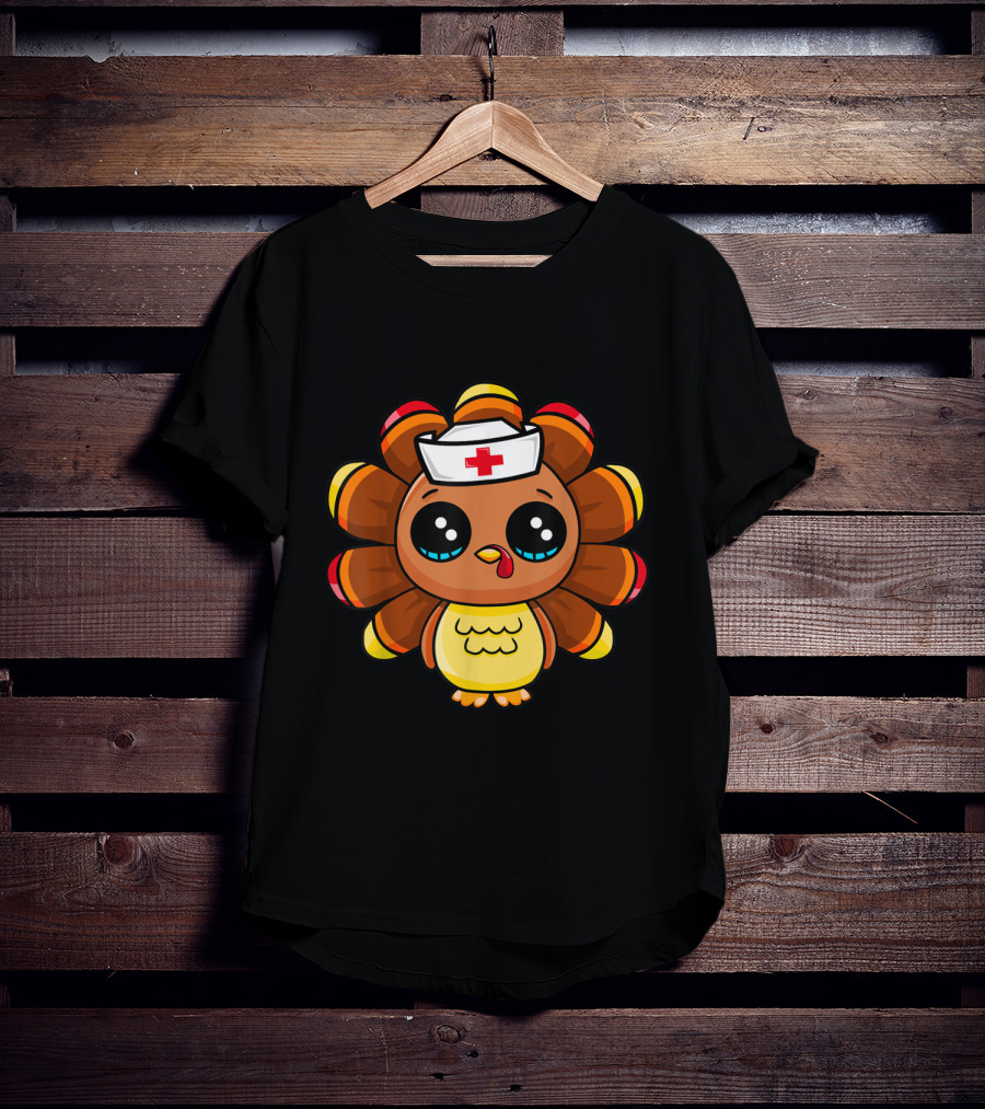 Thanksgiving Nurse Turkey Cute Family Cartoon Nurse Turkey T-Shirt