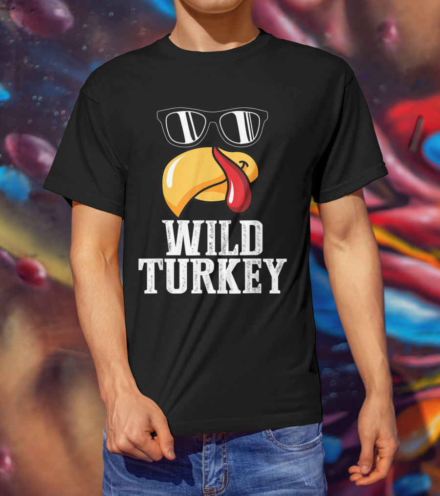 Wild Turkey Funny Sunglasses Tongue Thanksgiving Turkey Lover T-Shirt