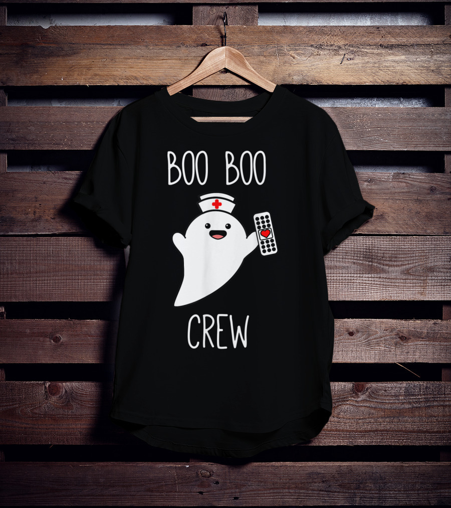 Boo Boo Crew Halloween Nurse Ghost With Nurse Cap And Heart Bandage T-Shirt