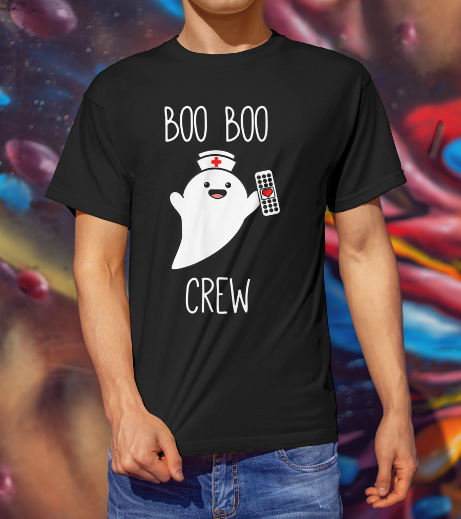 Boo Boo Crew Halloween Nurse Ghost With Nurse Cap And Heart Bandage T-Shirt