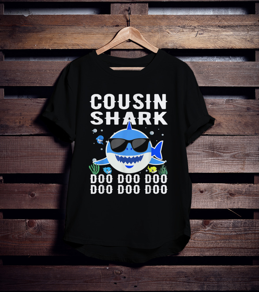 Cousin Shark Sunglasses Doo Doo Doo Baby Mommy Kids Cute Cartoon T-Shirt
