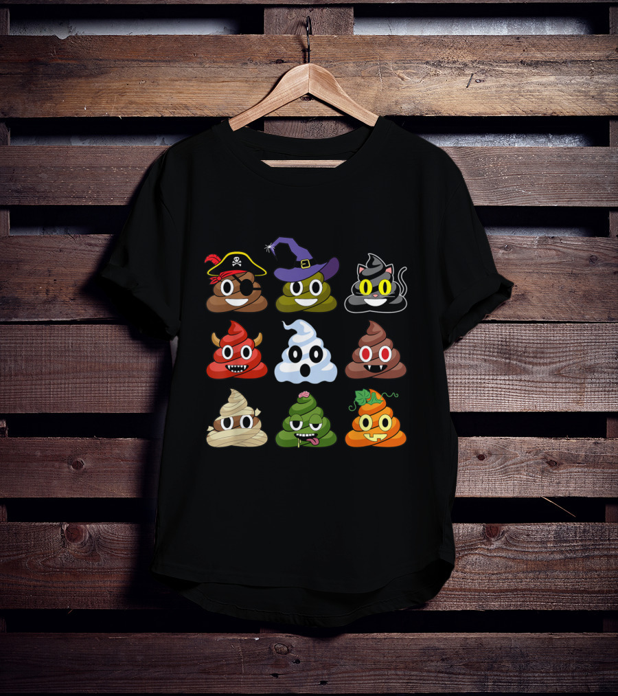 Halloween Pirate Witch Cat Devil Ghost Mummy Zombie Pumpkin Poop Emojis T-Shirt