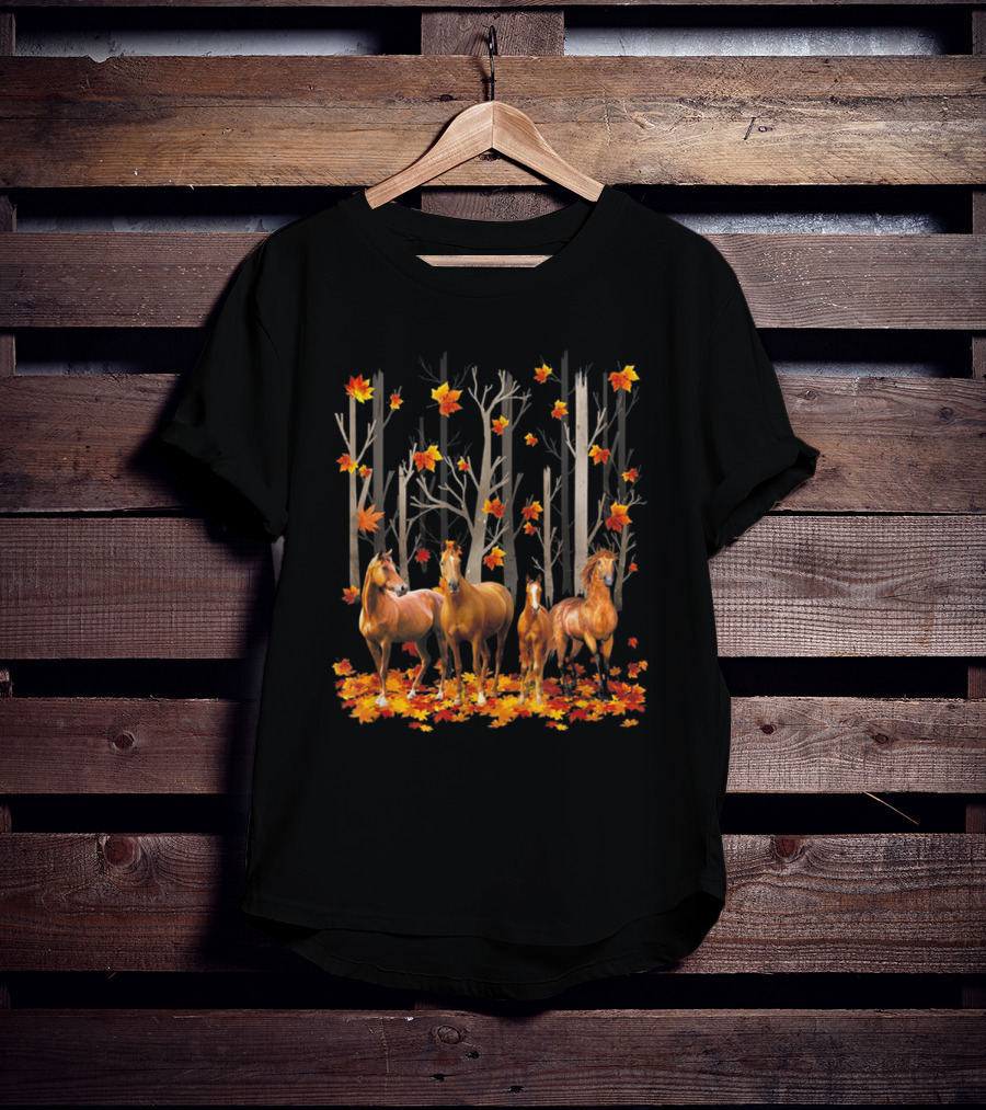 Maple Leaf Fall Hello Autumn Funny Horse Lover T-Shirt