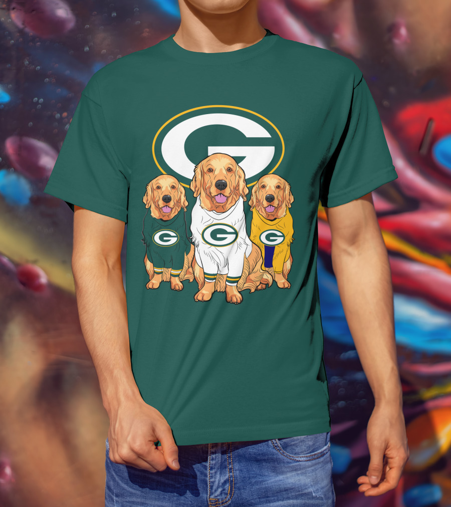 Green Bay Packers Golden Retriever Dog Trio T-Shirt