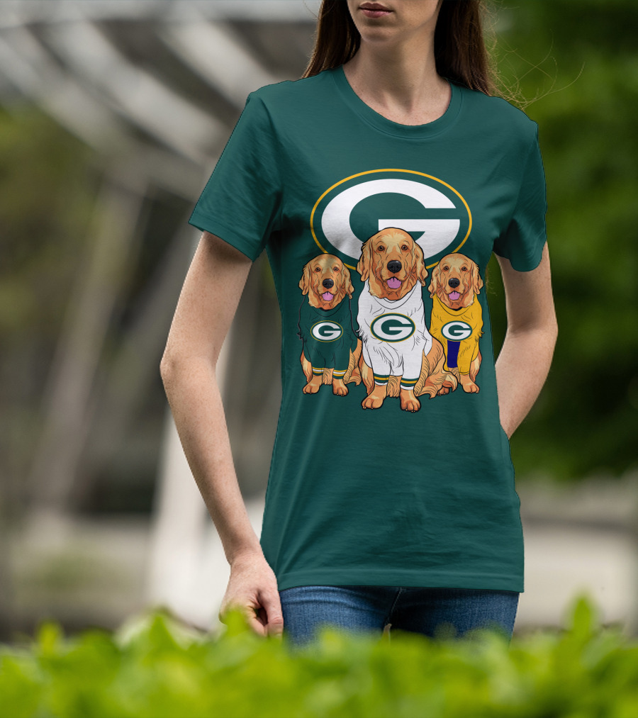 Green Bay Packers Golden Retriever Dog Trio T-Shirt