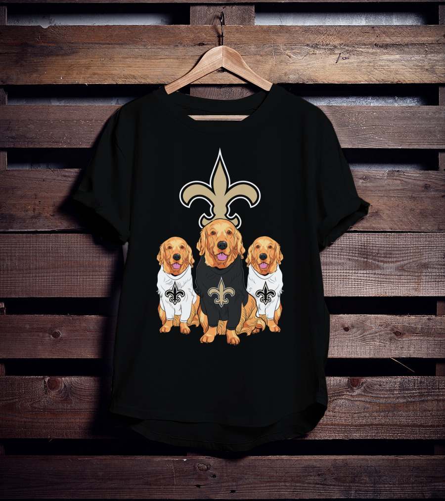 Golden Retrievers With New Orleans Saints Fleur-De-Lis Symbol T-Shirt