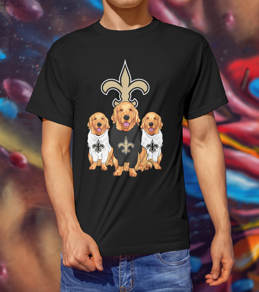Golden Retrievers With New Orleans Saints Fleur-De-Lis Symbol T-Shirt