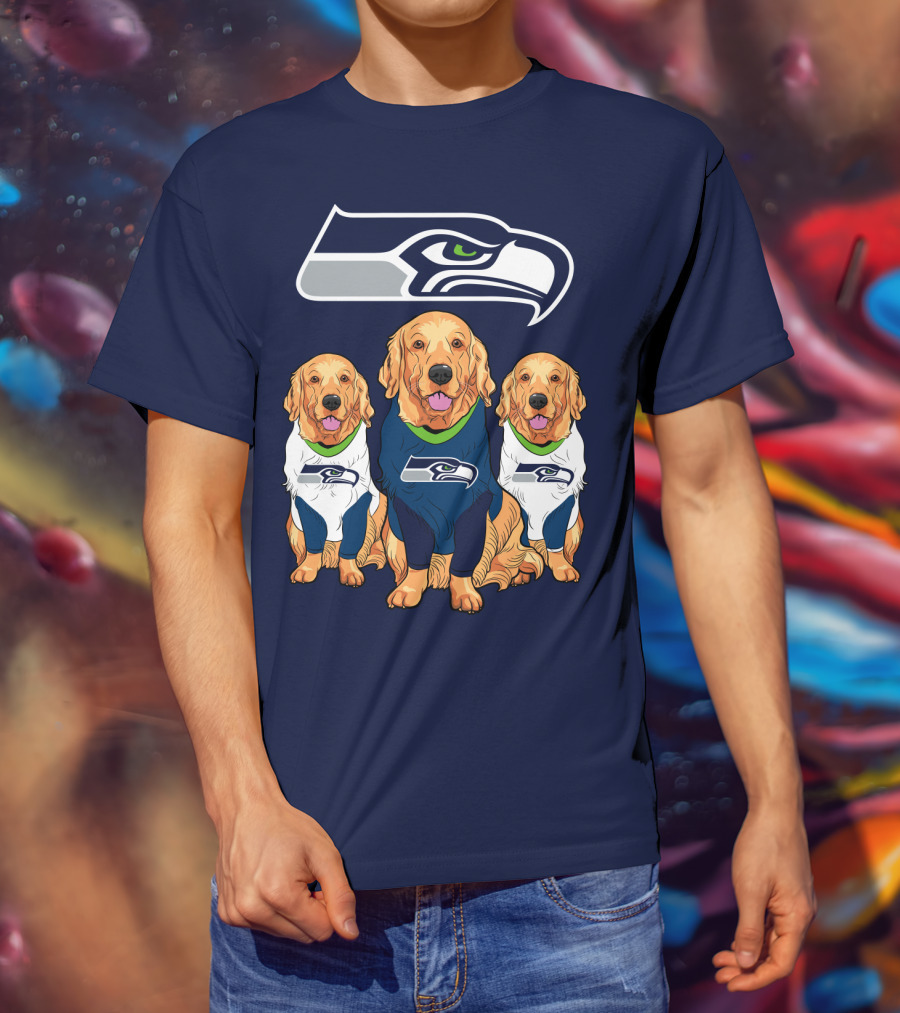 Seahawks Golden Retrievers Dogs In Team Jerseys T-Shirt