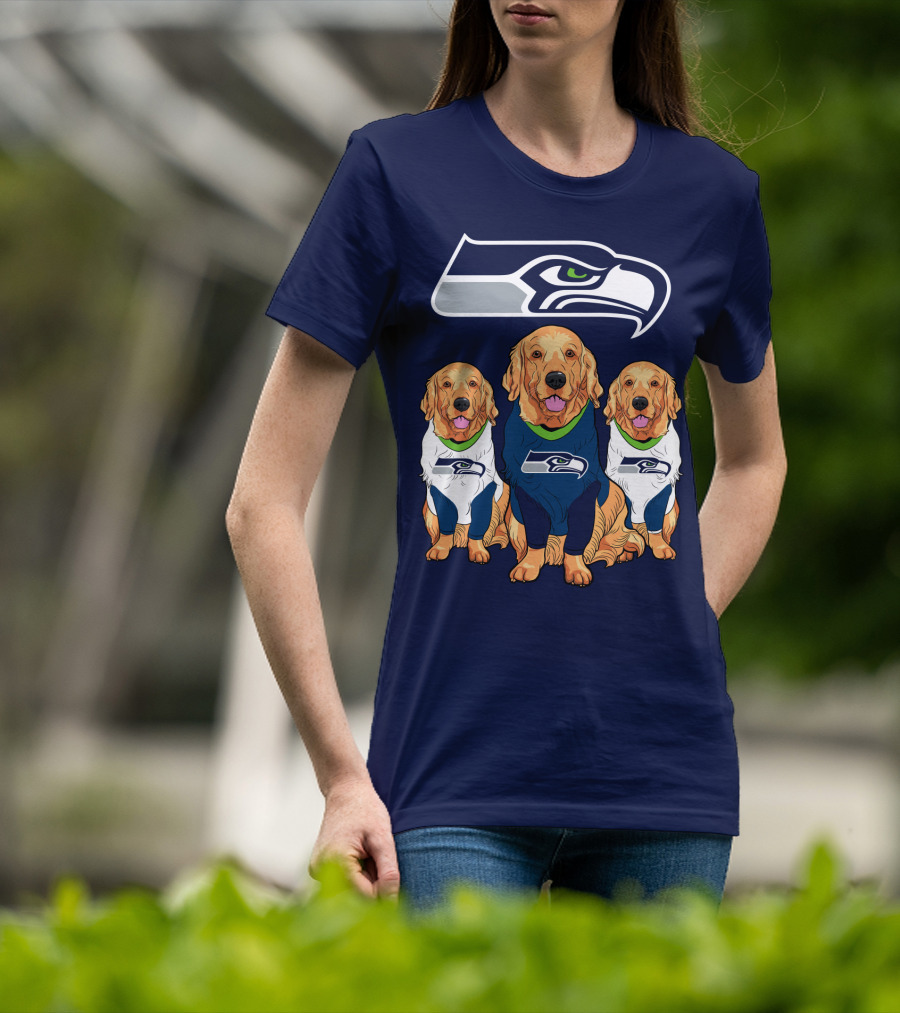 Seahawks Golden Retrievers Dogs In Team Jerseys T-Shirt