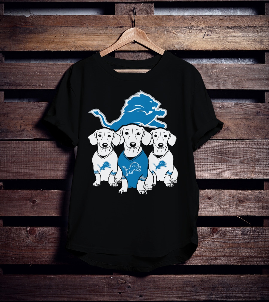 Detroit Lions Three Dachshund Dog T-Shirt