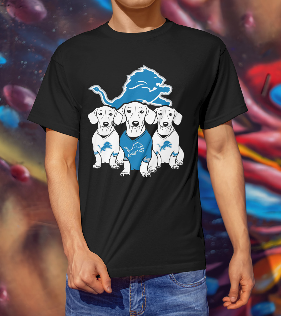 Detroit Lions Three Dachshund Dog T-Shirt