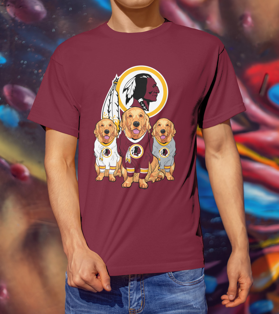 Three Golden Retrievers In Washington Football Team Jerseys T-Shirt