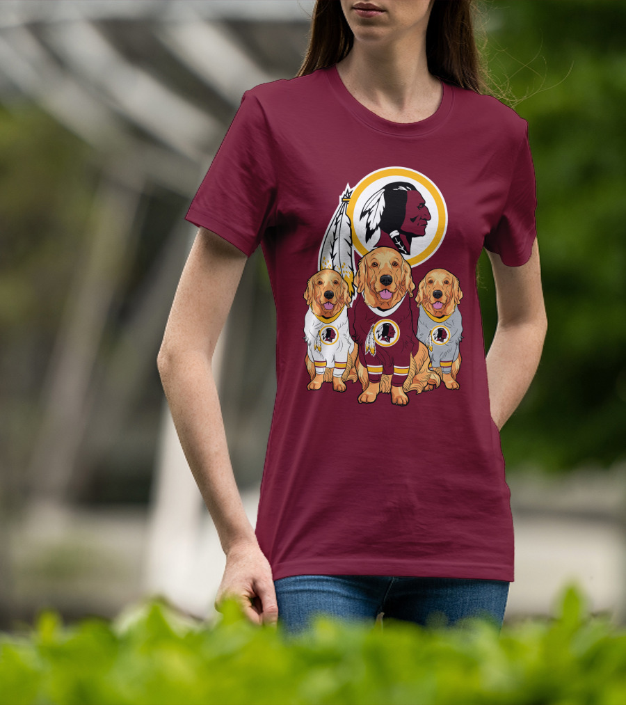 Three Golden Retrievers In Washington Football Team Jerseys T-Shirt