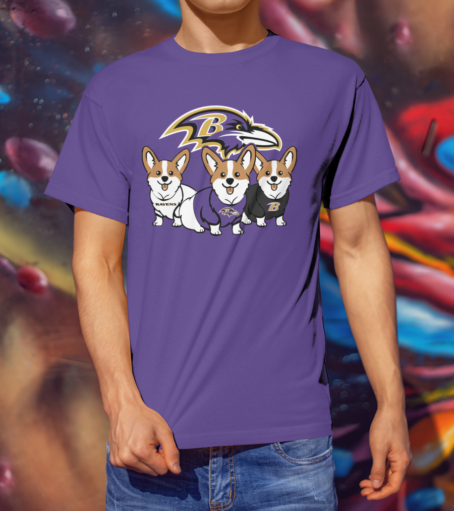 Baltimore Ravens Corgi Trio T-Shirt
