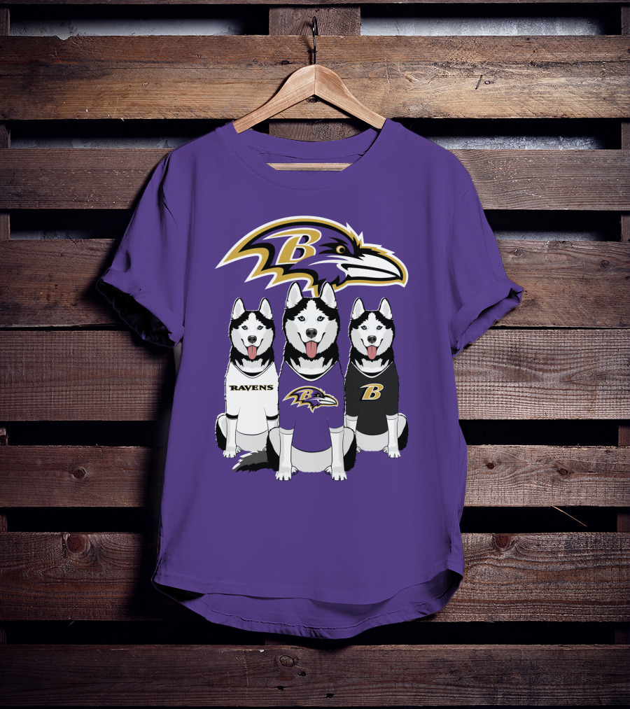 Ravens Husky Trio With Baltimore Ravens T-Shirt