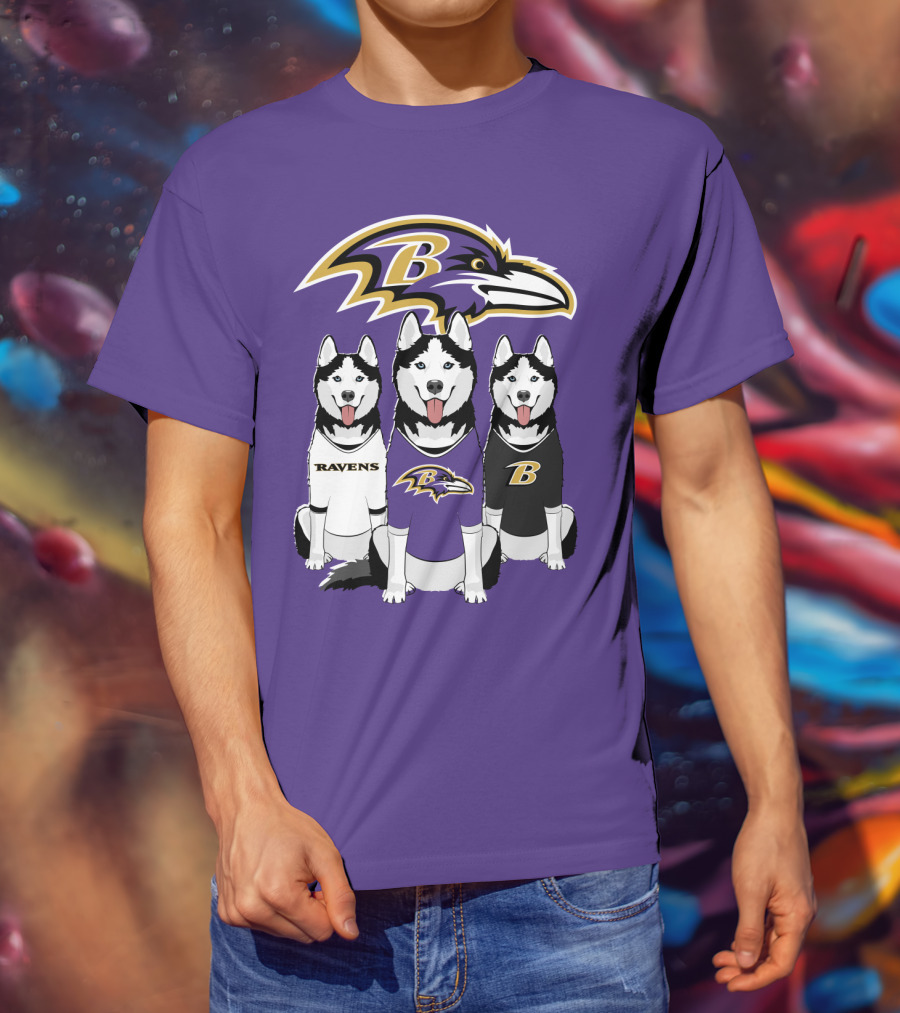 Ravens Husky Trio With Baltimore Ravens T-Shirt