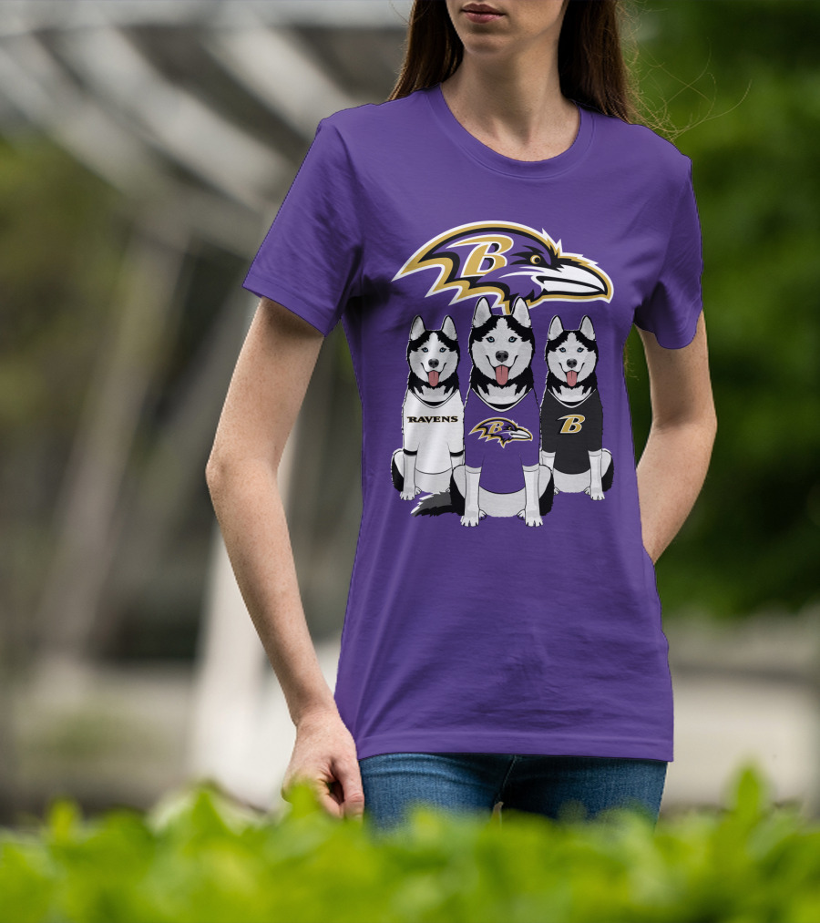 Ravens Husky Trio With Baltimore Ravens T-Shirt