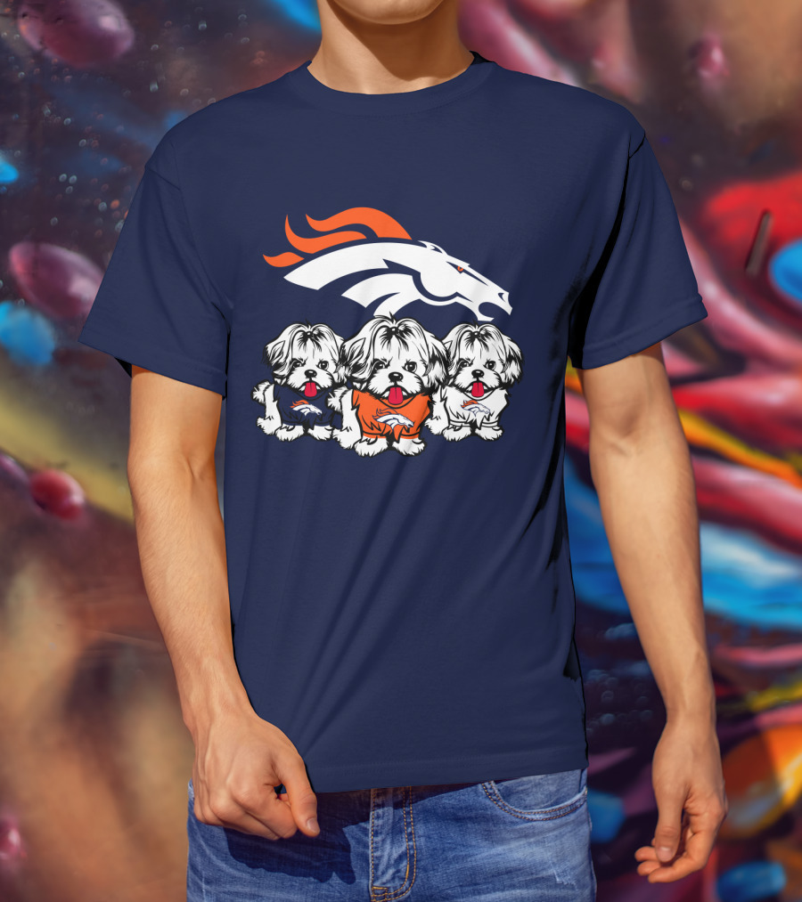 Shih Tzu Dogs Denver Broncos NFL Football Fan T-Shirt