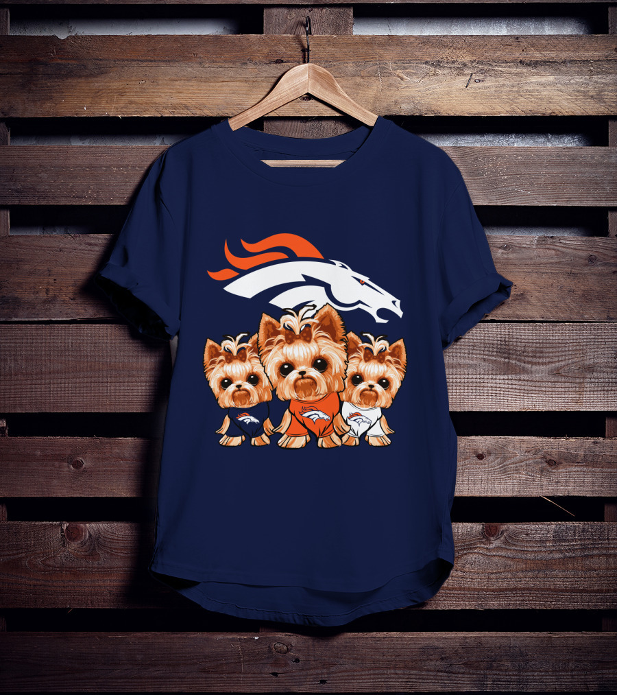 Denver Broncos Yorkies With Team Logo And Three Adorable Dogs In Jerseys T-Shirt