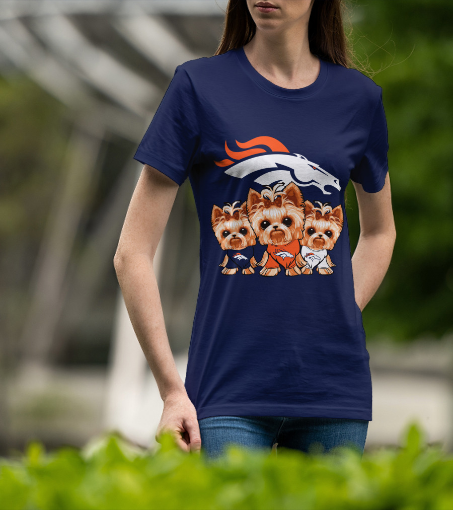 Denver Broncos Yorkies With Team Logo And Three Adorable Dogs In Jerseys T-Shirt