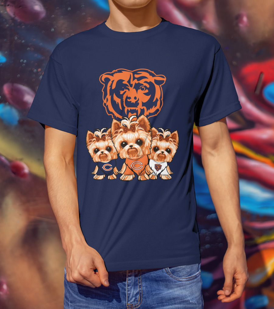 Chicago Bears Yorkshire Terrier Puppy Trio T-Shirt
