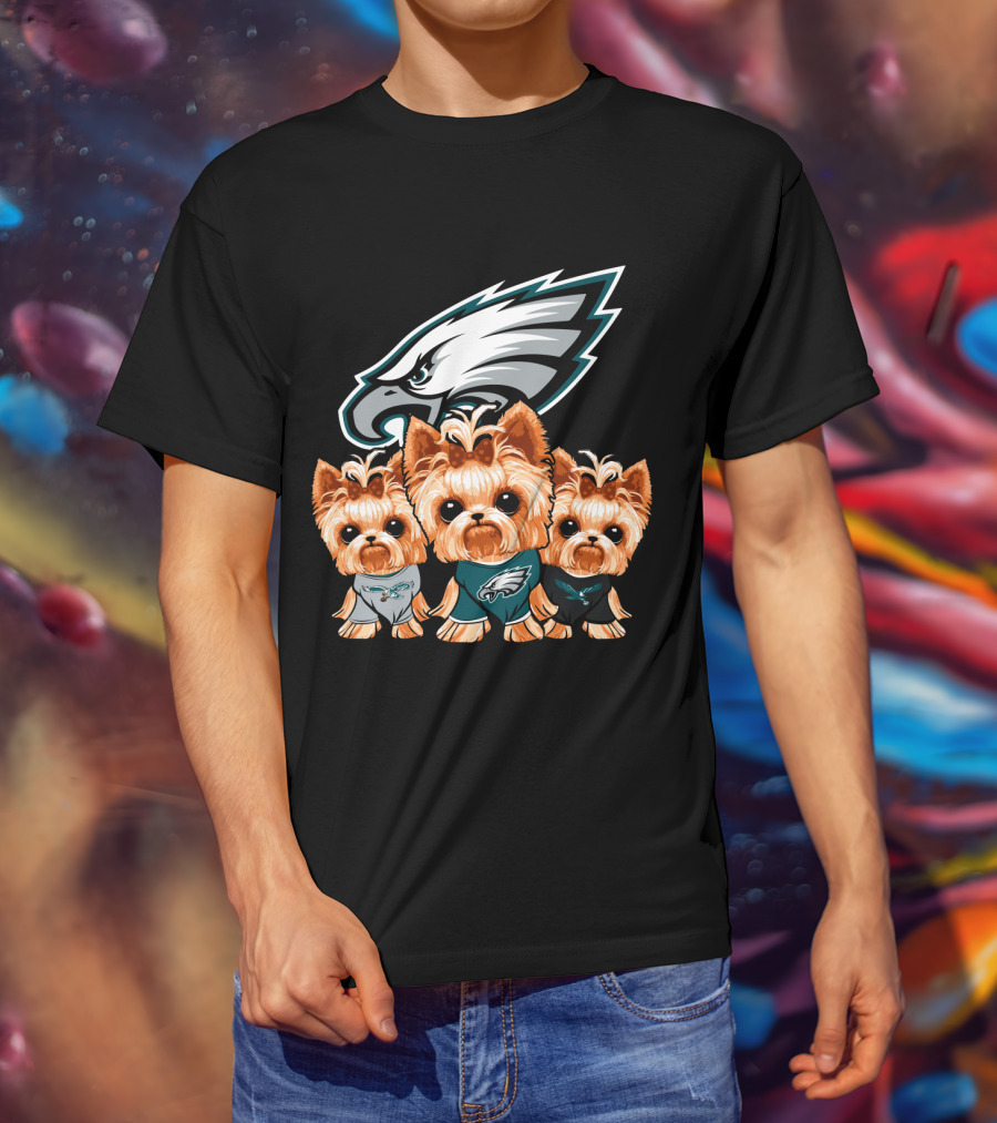 Philadelphia Eagles Yorkshire Terrier Puppy Trio T-Shirt