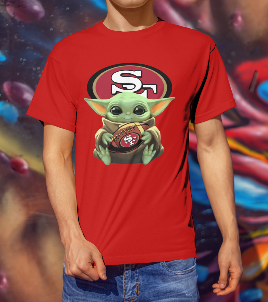 Baby Yoda Football 49ers Star Wars Crossover Fan T-Shirt