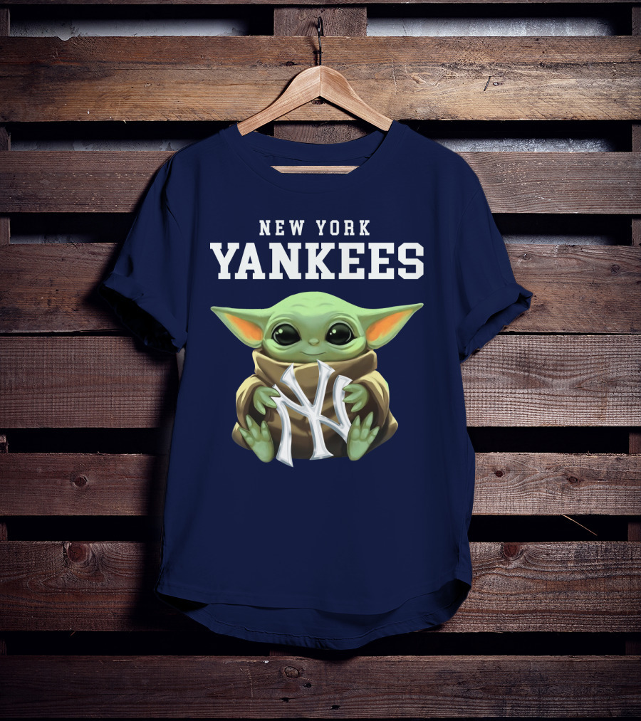 New York Yankees Baby Yoda Holding NY T-Shirt