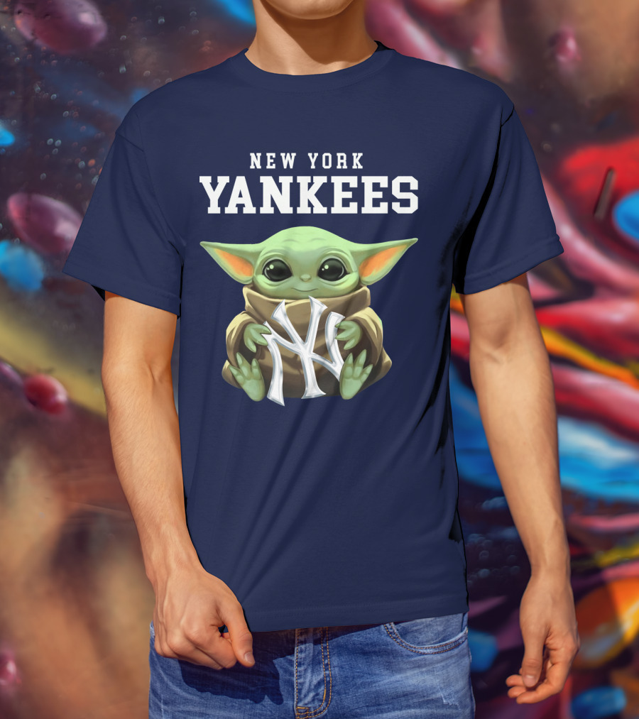 New York Yankees Baby Yoda Holding NY T-Shirt