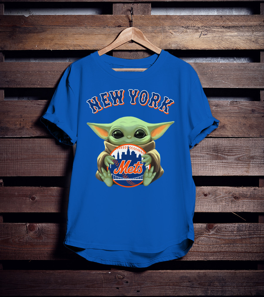 New York Mets Baby Yoda Holding Team T-Shirt