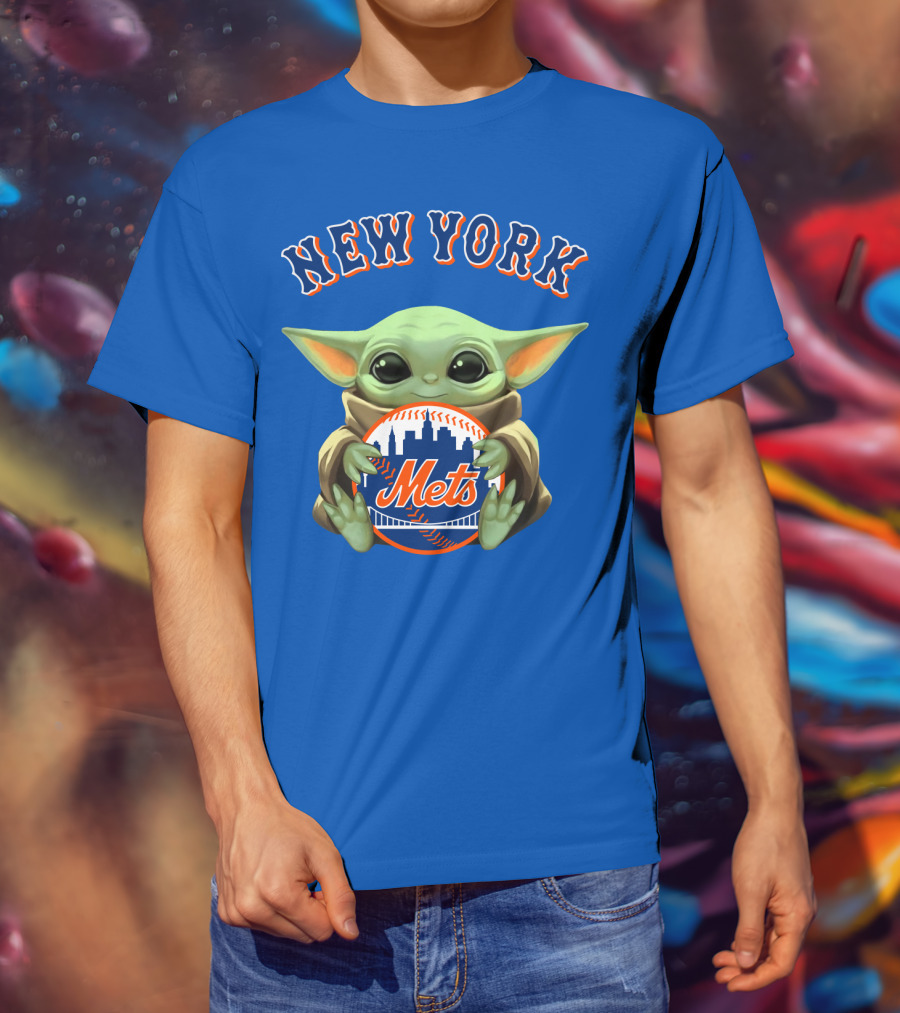 New York Mets Baby Yoda Holding Team T-Shirt