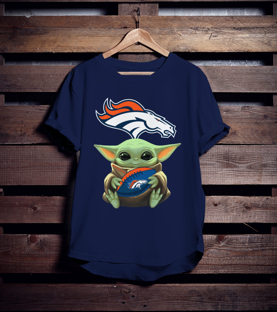Baby Yoda Holding Broncos Football Denver Broncos T-Shirt