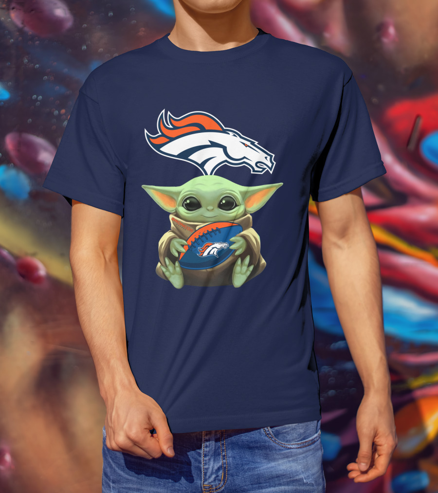 Baby Yoda Holding Broncos Football Denver Broncos T-Shirt