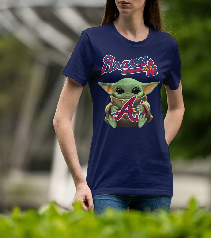 Braves Baby Yoda Holding Baseball Team T-Shirt
