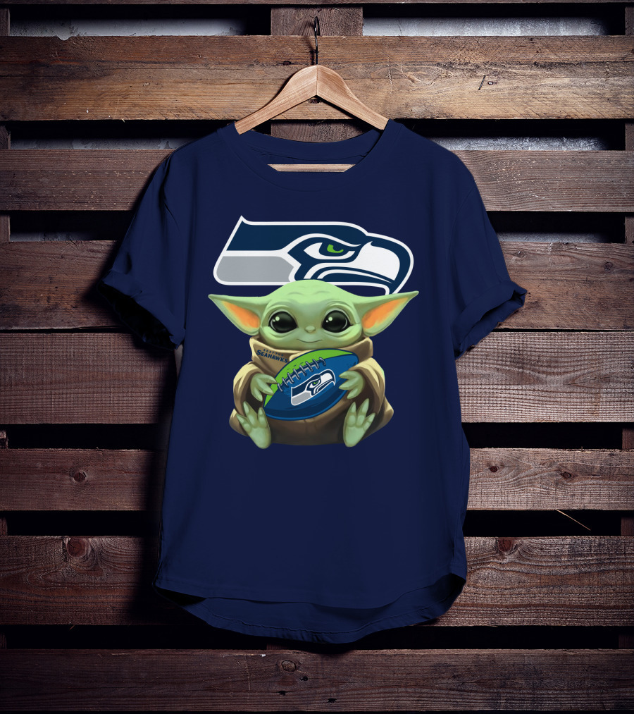 Baby Yoda Holding Seattle Seahawks Football Nfl T-Shirt