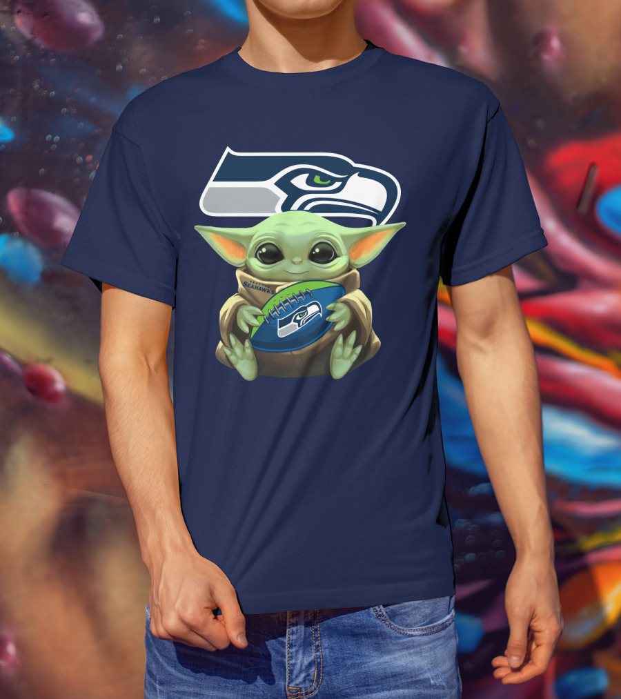 Baby Yoda Holding Seattle Seahawks Football Nfl T-Shirt