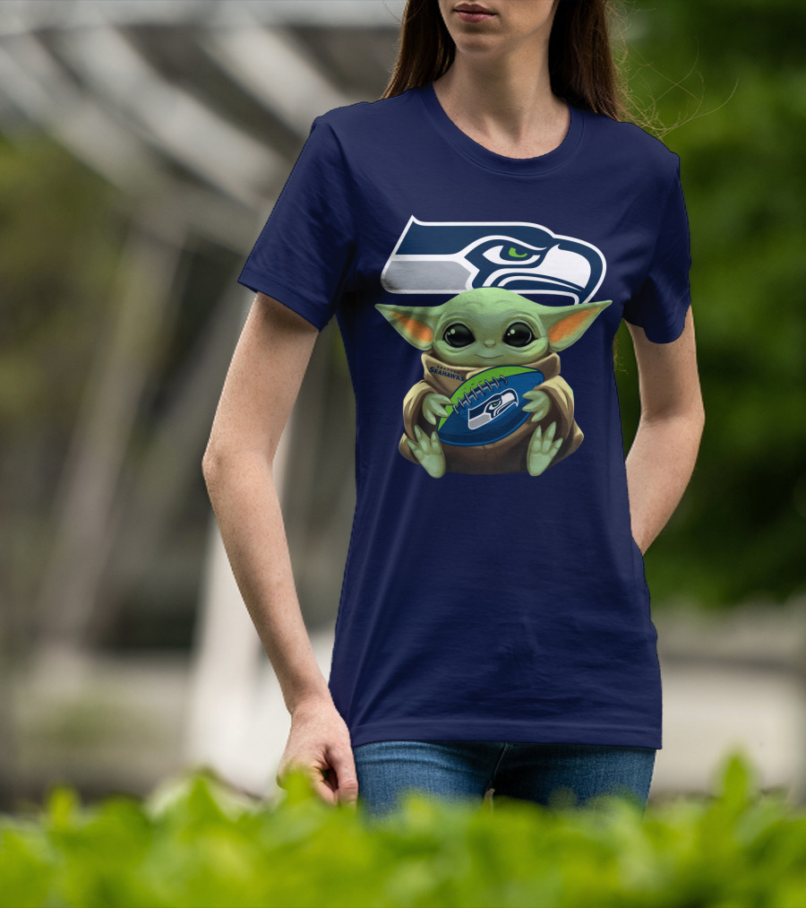 Baby Yoda Holding Seattle Seahawks Football Nfl T-Shirt