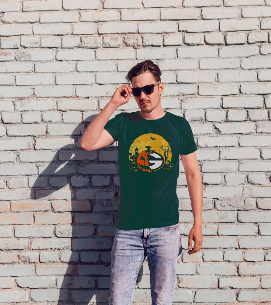 Halloween Green Bay Packers Pumpkin Moon Night Scene T-Shirt