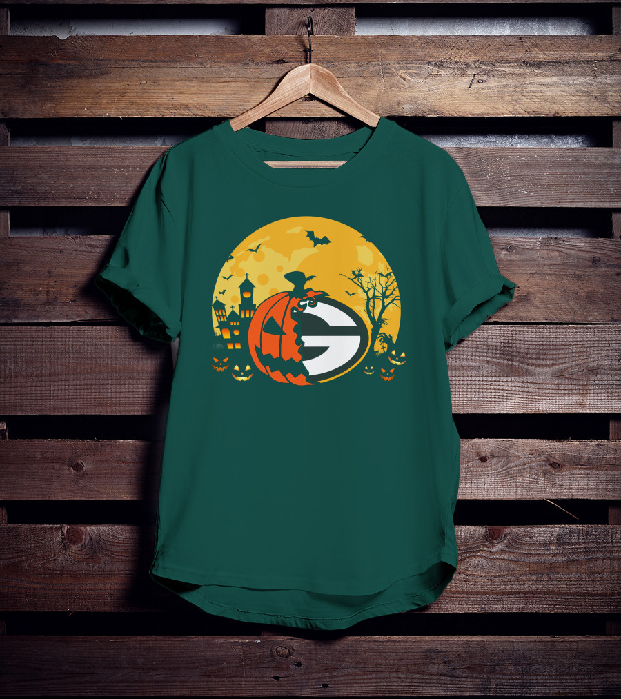 Halloween Green Bay Packers Pumpkin Moon Night Scene T-Shirt