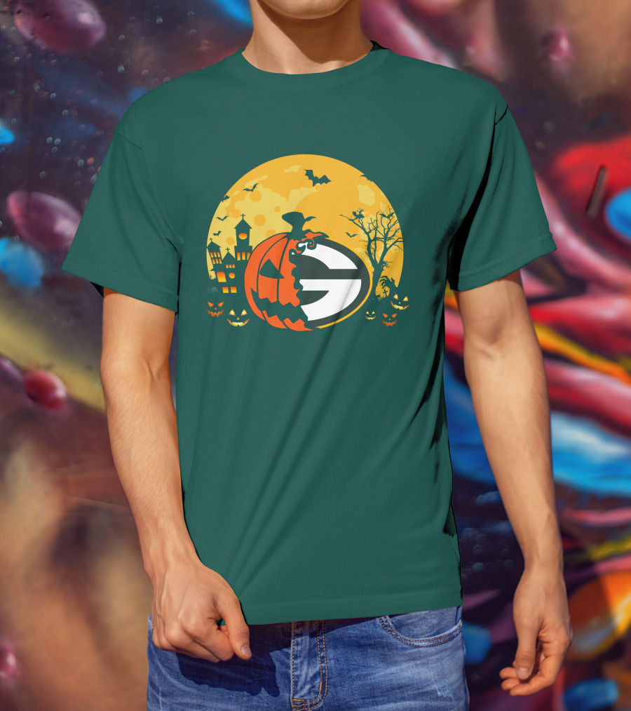 Halloween Green Bay Packers Pumpkin Moon Night Scene T-Shirt