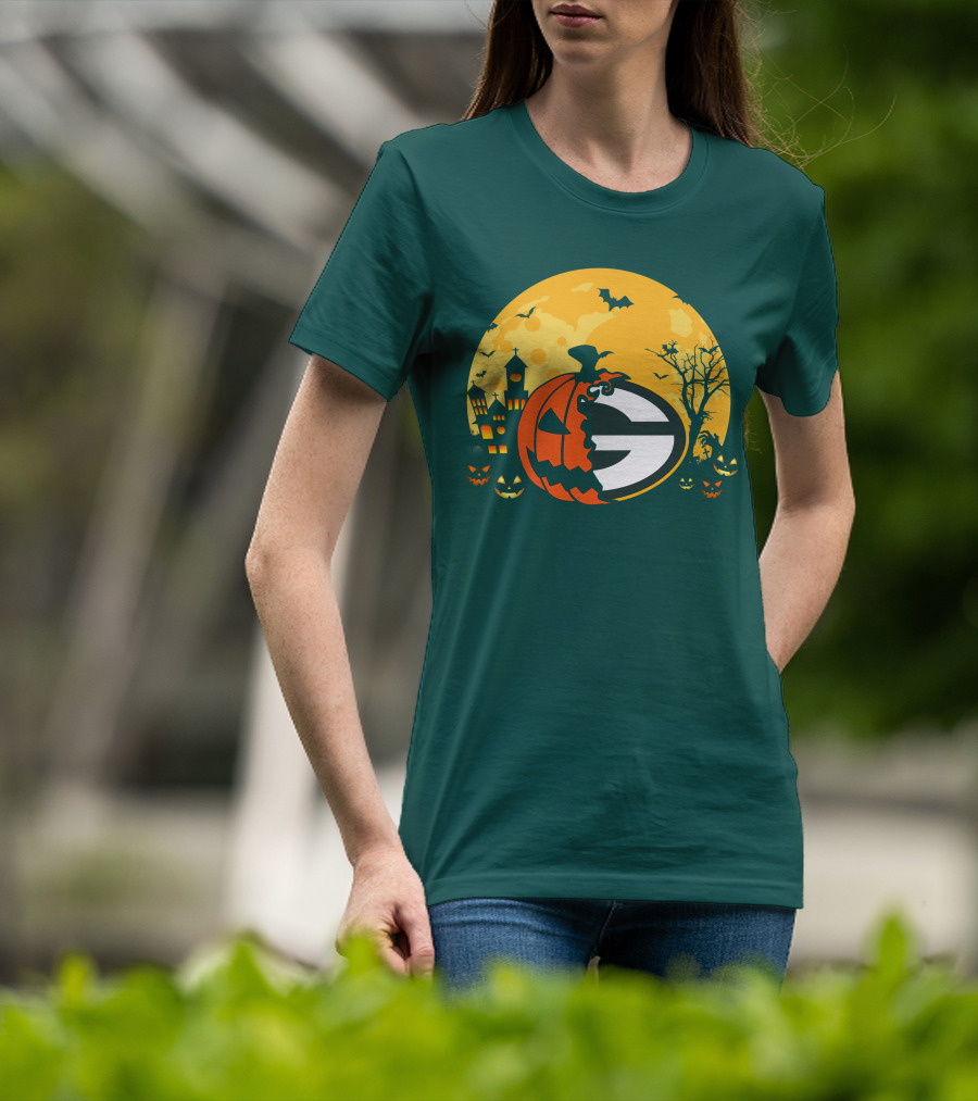 Halloween Green Bay Packers Pumpkin Moon Night Scene T-Shirt