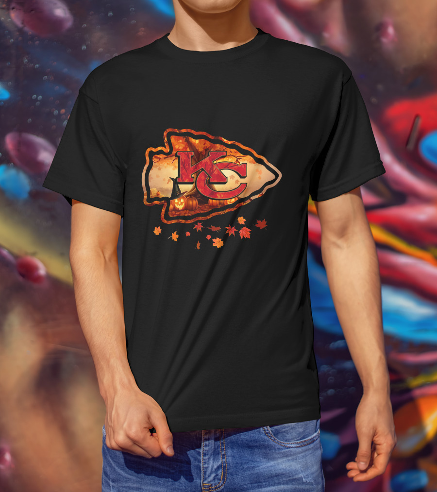 Kc Autumn Pumpkin Witch Hat Leaf Cascade T-Shirt