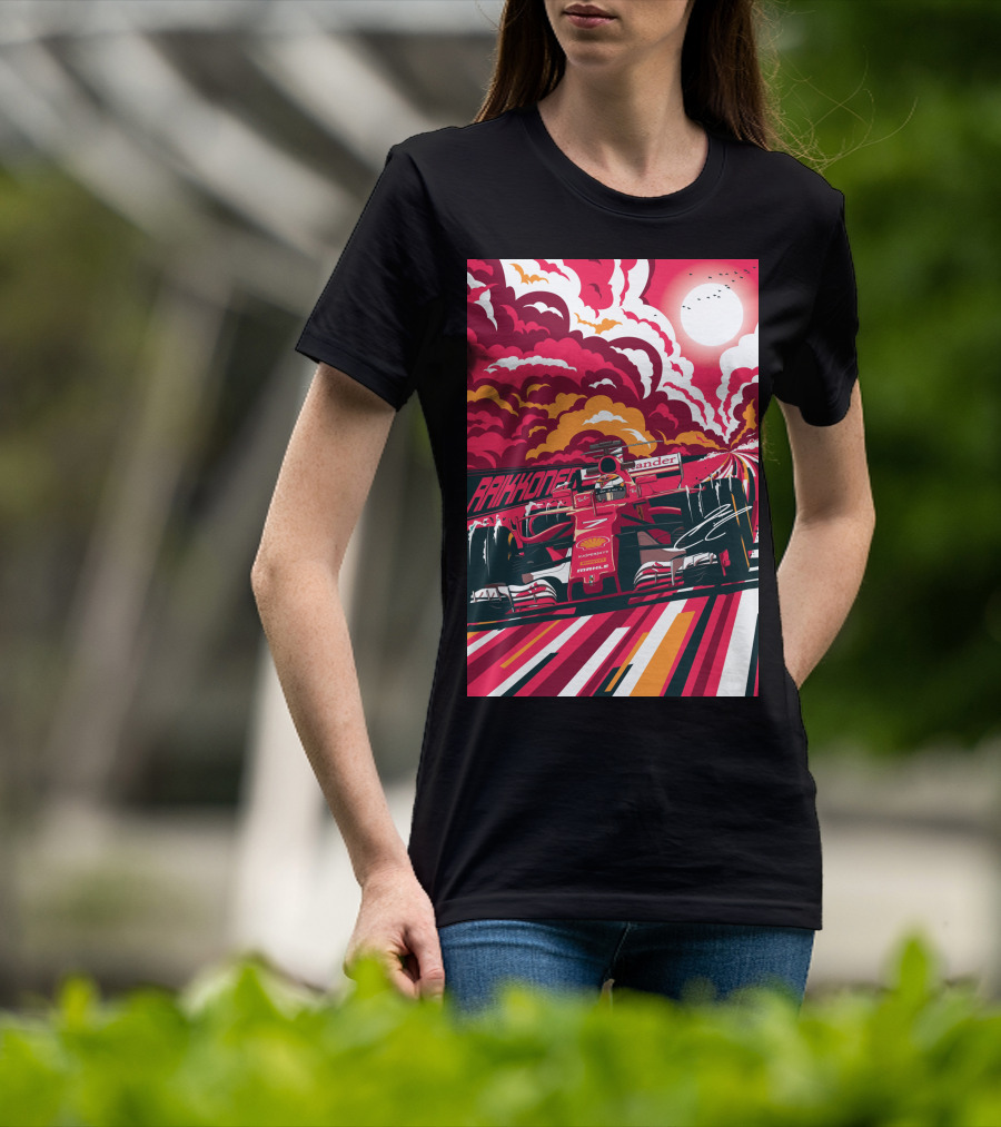 Raikkonen Formula 1 Racing Ferrari F1 Car Sunset Scene T-Shirt